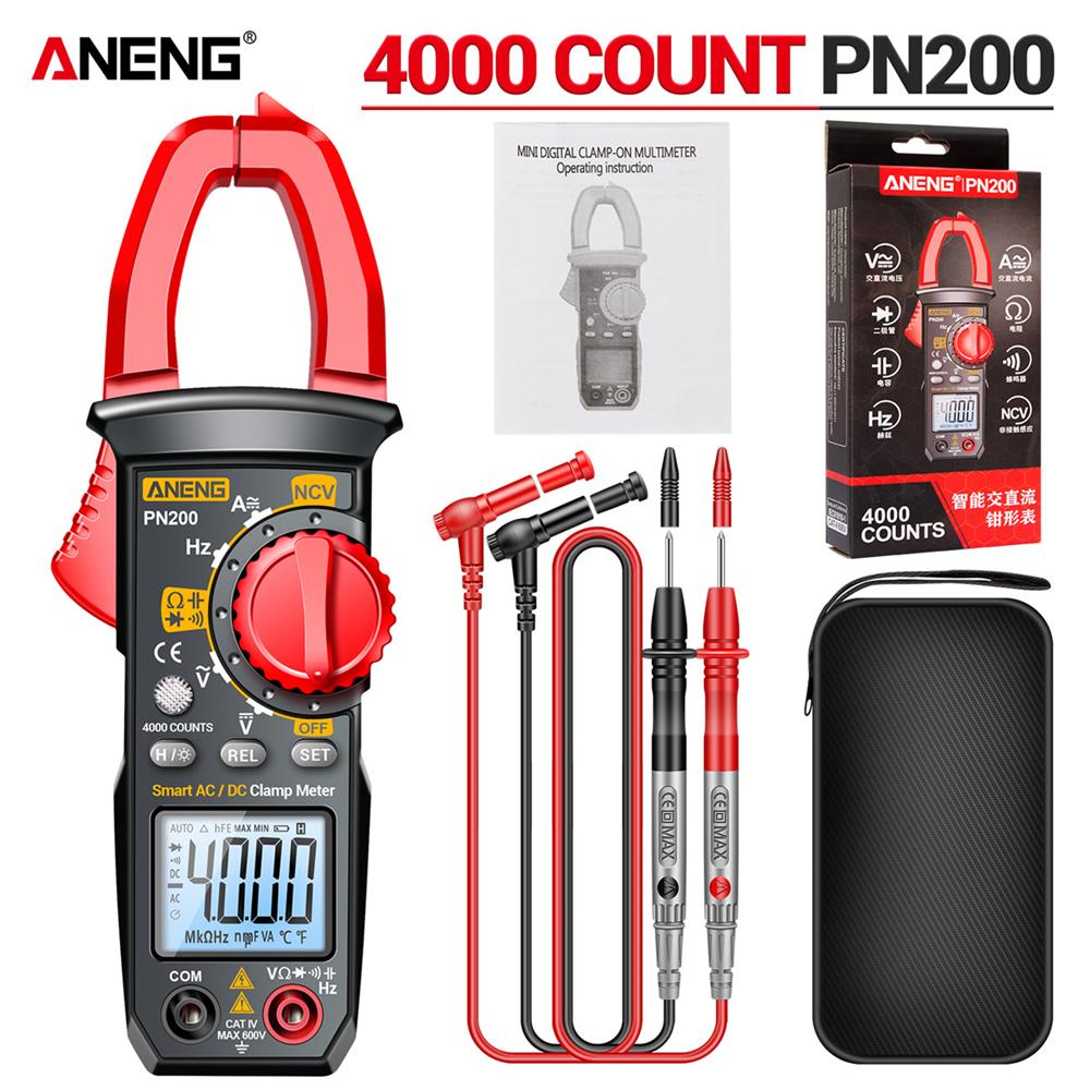 2026 Portable ANENG PN200 Digital Clamp Meter 4000 Counts 600A AC/DC Current Voltage Multimeter NCV Ohm Resistance Capacitance Tester Digital Display