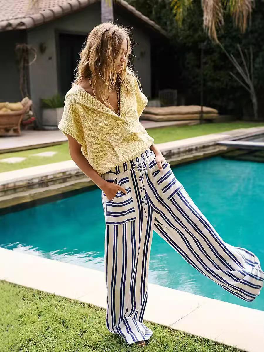 

2025 Women s Slimming Striped Drawstring Casual Pants - Versatile Home or Outdoor Wear Large королевский синий