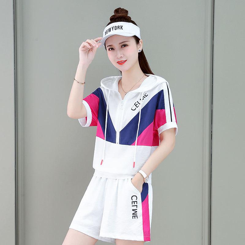 

Женский повседневный спортивный костюм-двойка: Топ с коротким рукавом и шорты для весны/лета/осени XXL (135-150 jin)