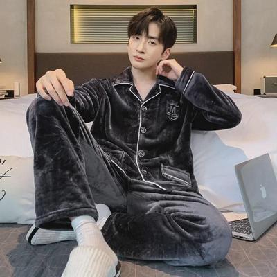 Men’s Flannel Cardigan Pajama Set - Plush Warm Winter Coral Fleece Homewear