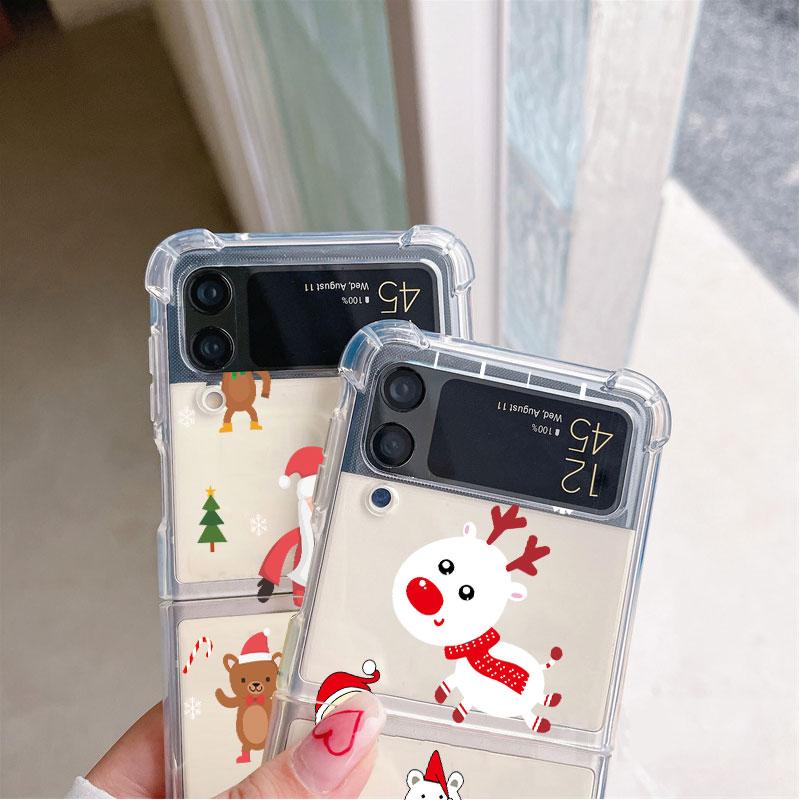 Cute Cartoon Doll Christmas Coque for Samsung Galaxy Z Flip 4 Z Flip 3 5G ZFlip4 ZFlip3 Flip4 Flip3 Clear TPU Silicone Case