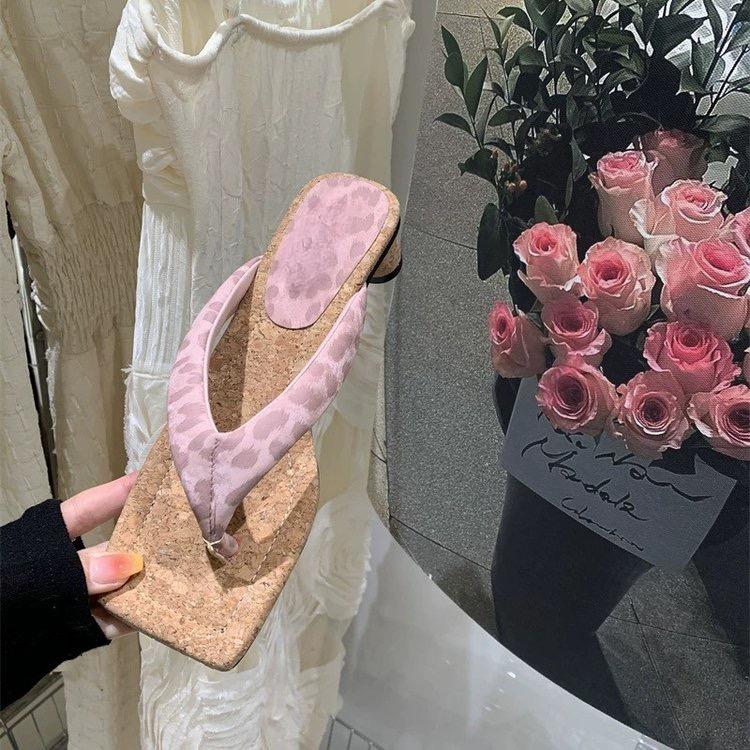 High Heels Women Slippers Square Toe Clip Toe Sandals Summer Shoes 2025 New Chunky Dress Pumps Casual Flip Flops Woman Slides