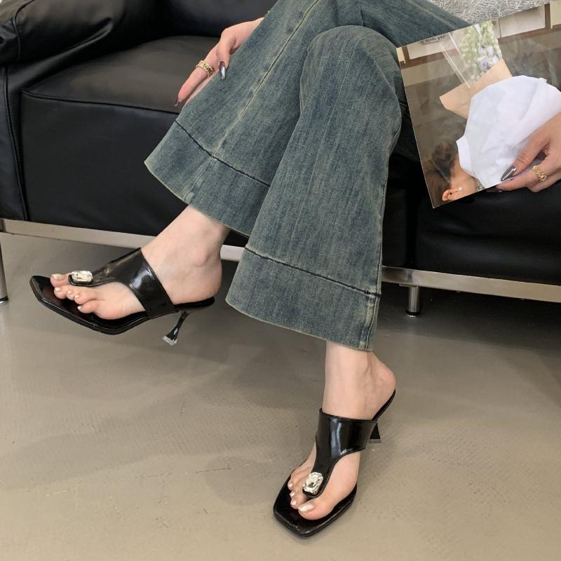 Fashion Elegant Rhinestone Decorated High-heeled Slippers Women Summer Sexy Clip-toe Slide Sandals Fashion Comfortable Beach Sandals