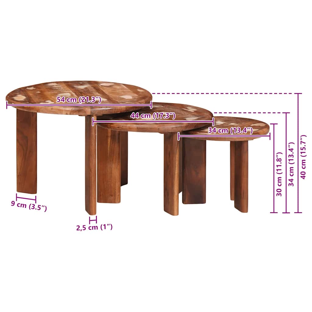 Nesting Coffee Tables Set 3 Pcs Multicolored Solid Reclaimed Wood