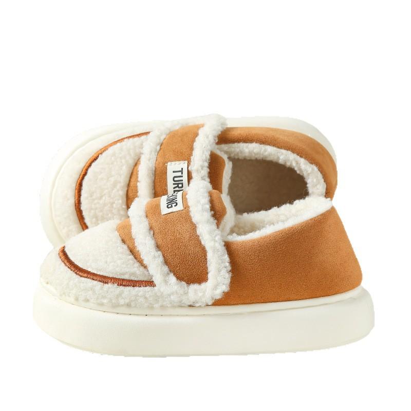 Autumn and winter bags and cotton shoes, thick-soled non-slip and velvet warm, simple and versatile plush cotton slippers