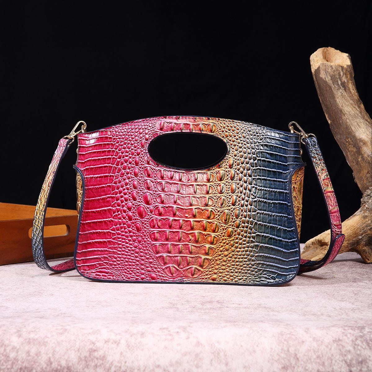 Сумка из искусственной кожи, женская сумка, роскошный дизайнерский градиент цвета, ретро сумка через плечо, сумка-кошелек с крокодиловым узором, большая сумка