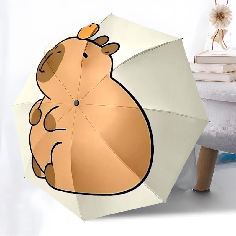 1PC Cute Capybara Automatic 8-Bone Folding Umbrella - Durable Polyester & Iron Frame,Userfriendly Operation Y250929110