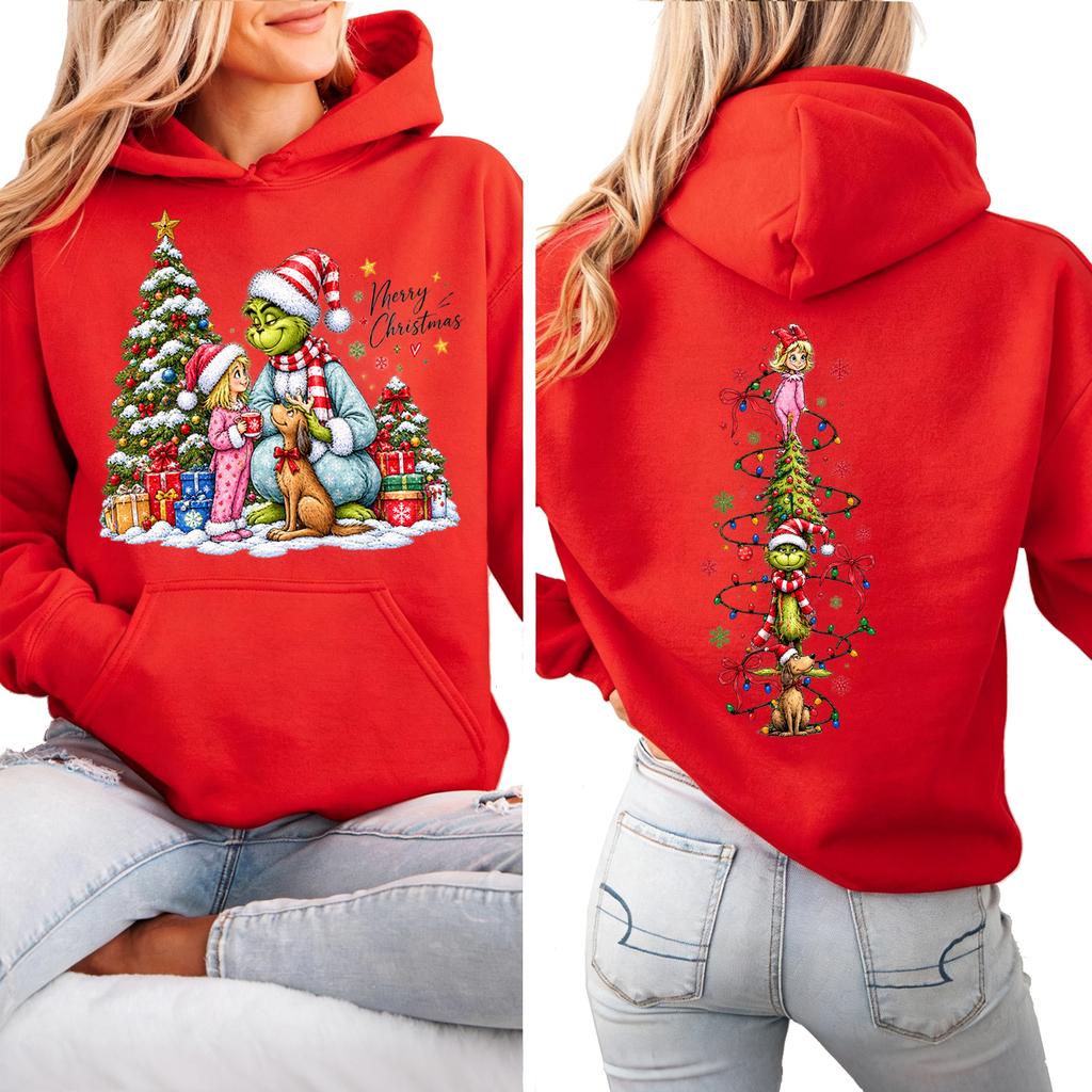 Women's Christmas Print Hooded Sweatshirt Lightweight Long Sleeve Pullover for Holiday