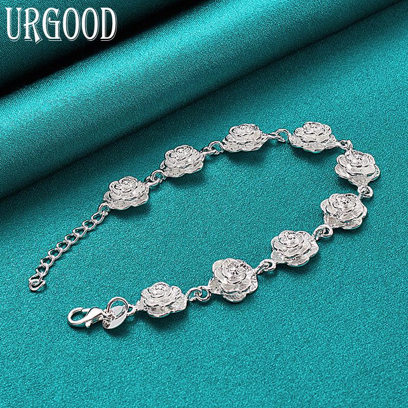 925 Sterling Silver Romantic Rose Bracelet Party Gift Beautiful Jewelry
