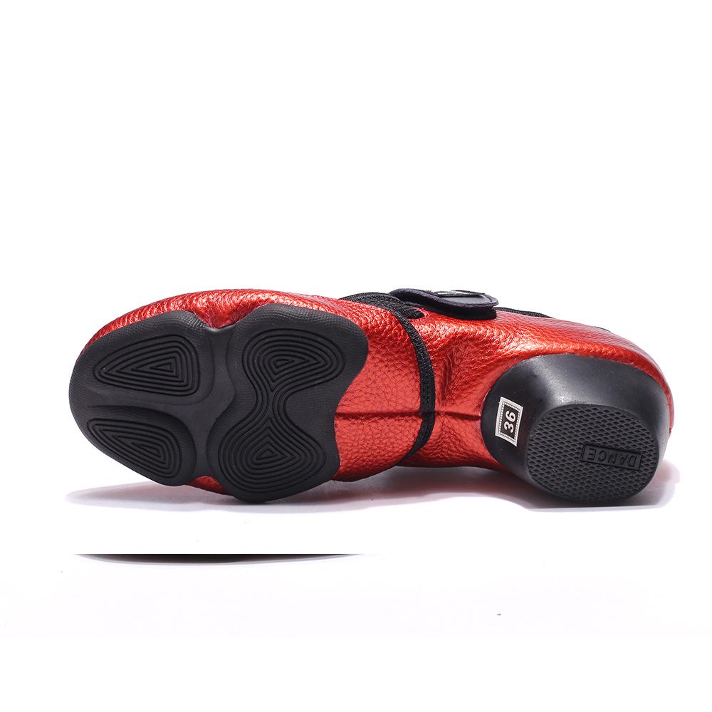 Wu Pa Women's Low Heel Leather Dance Shoes - Soft Sole, Breathable, Velcro Closure, Ideal for Ballroom, Middle-Aged & Elderly.