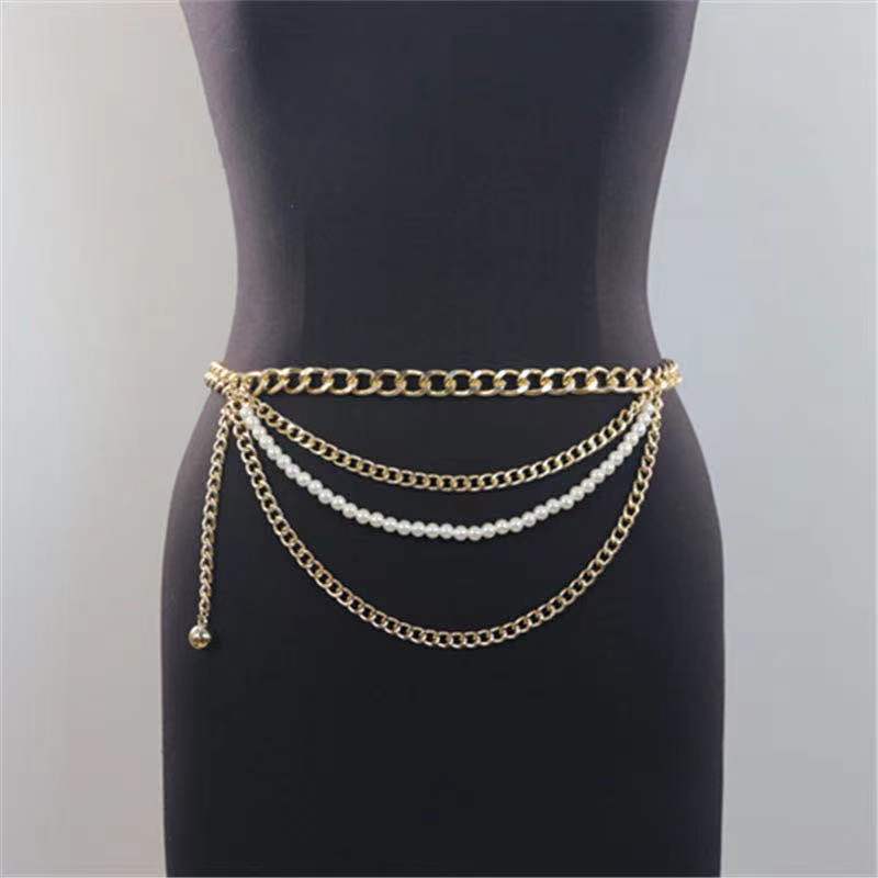 European and American Jewelry Waist Chain for Women Fashion Simple Multi-layer Pearl Chains with Skirt Decoration