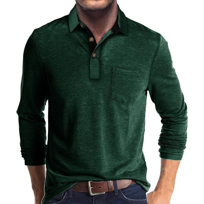 Men's European & American Long Sleeve Polo Shirt - Turn-Down Collar, Autumn/Winter Base Layer