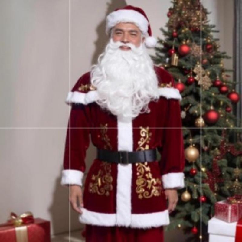 Kostým Santa Clause Vánoční šaty set Vánoční šaty Zlatý sametový potisk Velká velikost Pánský