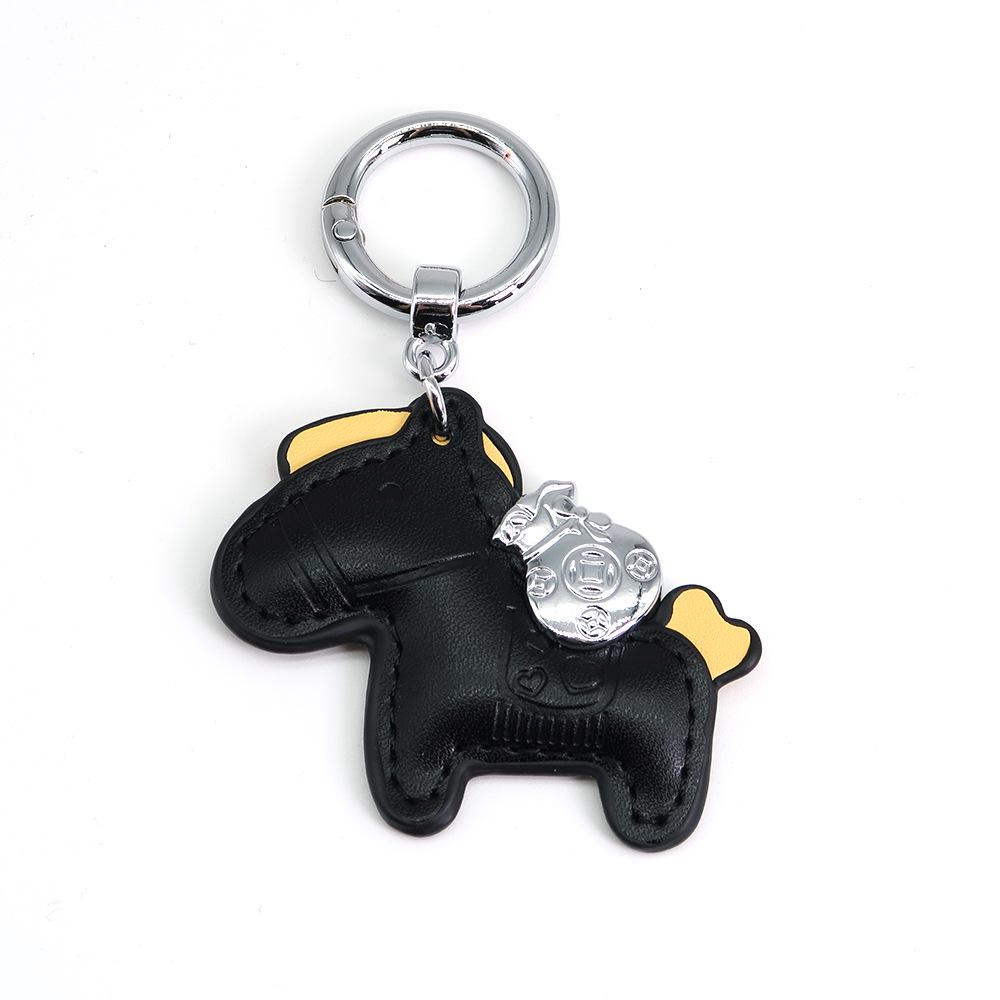Handmade Leather Rocking Horse Keychain Pendant - Cartoon Style