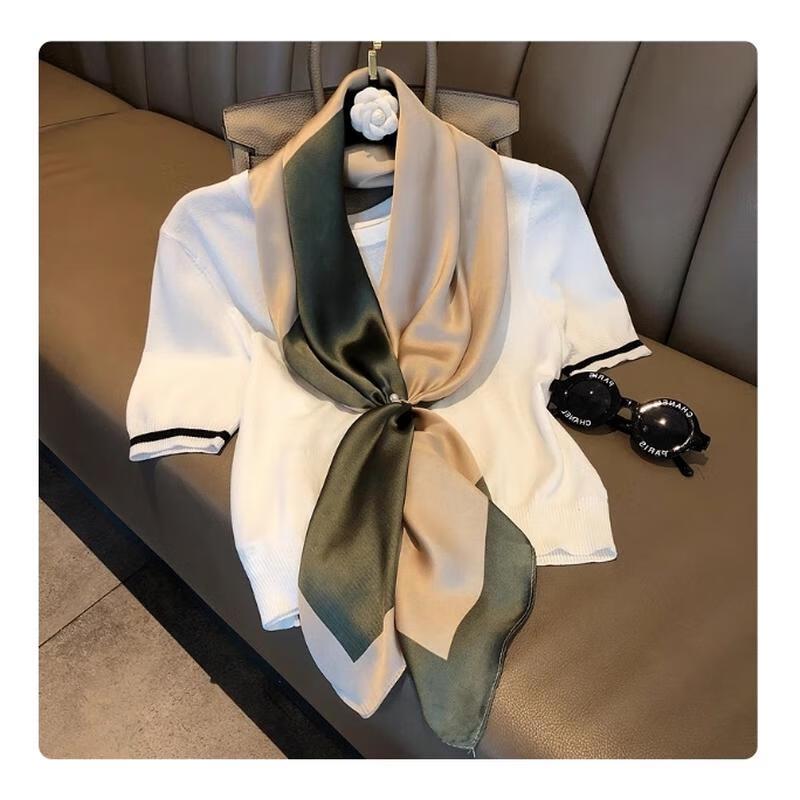 HANDUNYOU French Style Striped Beige Green Scarf