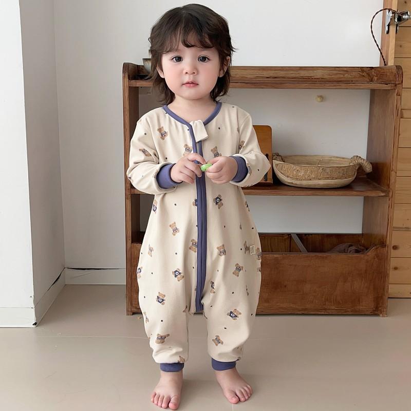 Baby Sleep Sack With Zipper Pure Cotton Footed Pajamas Toddlers Anti-Kick Warm Comfortable Nightwear Fall Winter