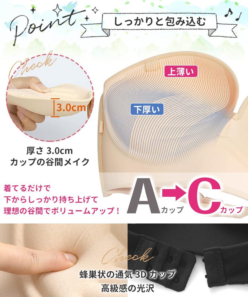 Strapless stringless bra to stay in place even when triple to the beautiful breasts and High highly tube inner bust lift skin [APIKIE] bra, [Measured