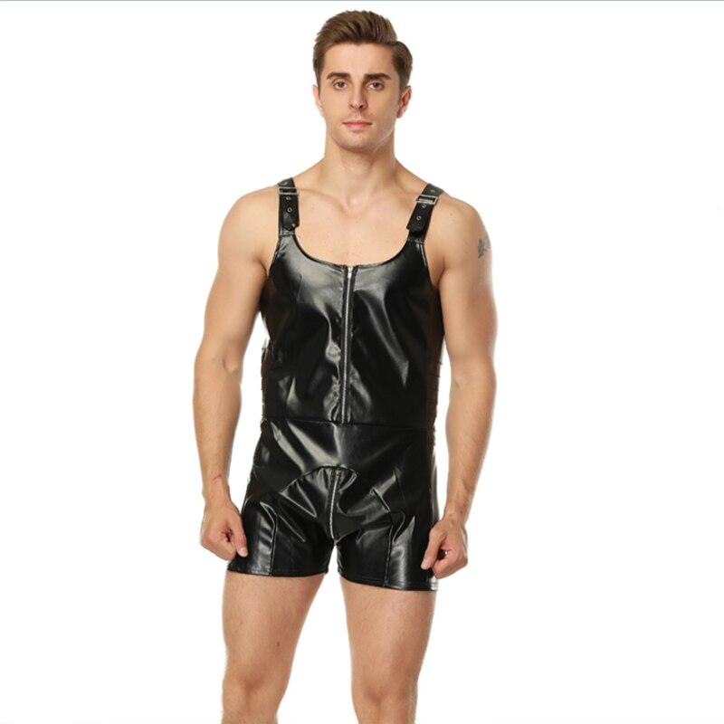 Men Leather Sexy Lingerie Bodysuits Camisoles Shorts Bodysuit Fetish   Sexy Costume Underwear One-pieces BDSM