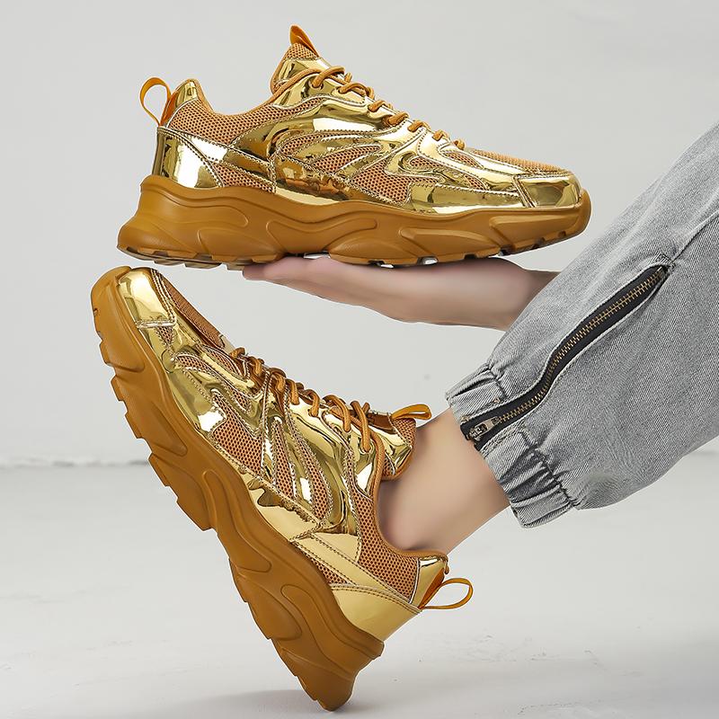 Men Gold Sports Shoes Sneakers Students Hip-hop Black Shoes High Top Basketball Shoes Plus Size