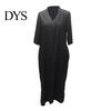 Lightweight Women Dress Summer Deep V Neck Three Quarter Sleeves Ankle Length Solid Color Thin Loose Side Slit A-line Casual Daily Vacation Beach Maxi