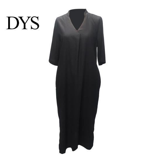 Lightweight Women Dress Summer Deep V Neck Three Quarter Sleeves Ankle Length Solid Color Thin Loose Side Slit A-line Casual Daily Vacation Beach Maxi