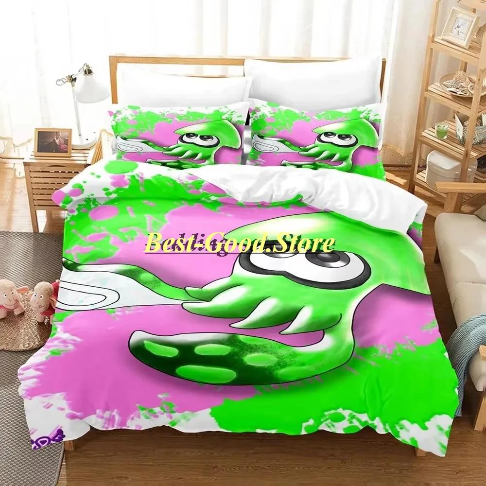 Splatoon 3 Inkling Kałamarnica Zestaw Pościeli Pojedynczy Bliźniak Pełny Queen King Size Zestaw do Łóżka Aldult Kid Sypialnia Zestawy Poszwy na Kołdrę Zestaw Prześcieradła