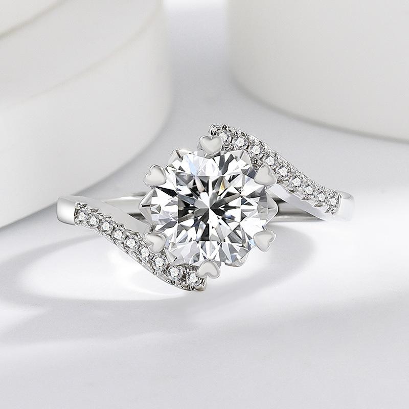 925 Sterling Silver Classic Twisted Arm Snowflake Shape 2 Carat Simulated Moissanite Ring for Women Luxury Advanced Sense Daily Jewelry