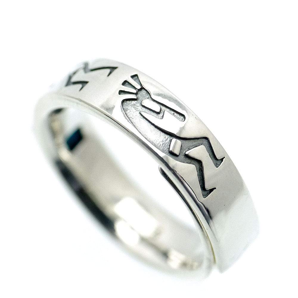 925 Silver Turquoise Kokopelli Ring C6 Free Size Flat Square Ring [Silver One] Men's