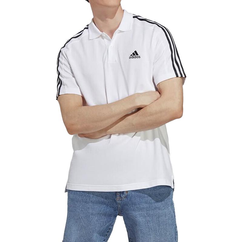 adidas Męska koszulka polo z haftowanym logo, z krótkim rękawem i połową guzika, Biała IC9312