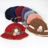 Plush Knitted Bucket Hat Warm Floral Crochet Hat Fashionable Yarn Cloche Hat  Winter