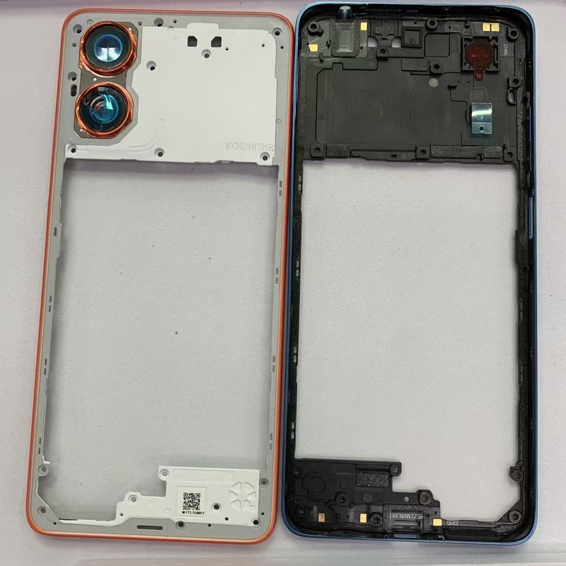Middle Frame For Motorola MOTO G04 G04S Middle Frame Housing Frame Panel Rear Housing Panel With Side Button Replacement Part Orange frame