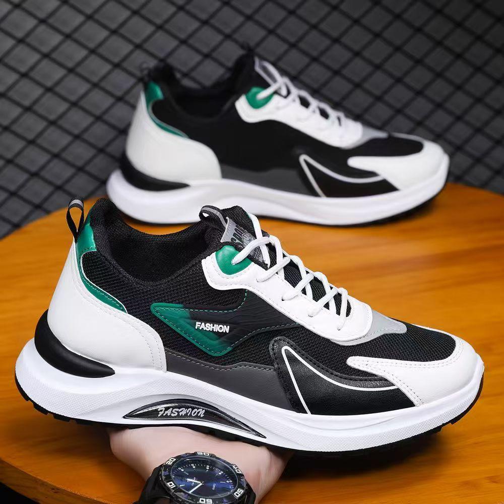 Men's Shoes Soft Sole Breathable Sports Single Shoes Leather Surface Light Comfortable Running Shoes Thick Sole Casual Dad Shoes
