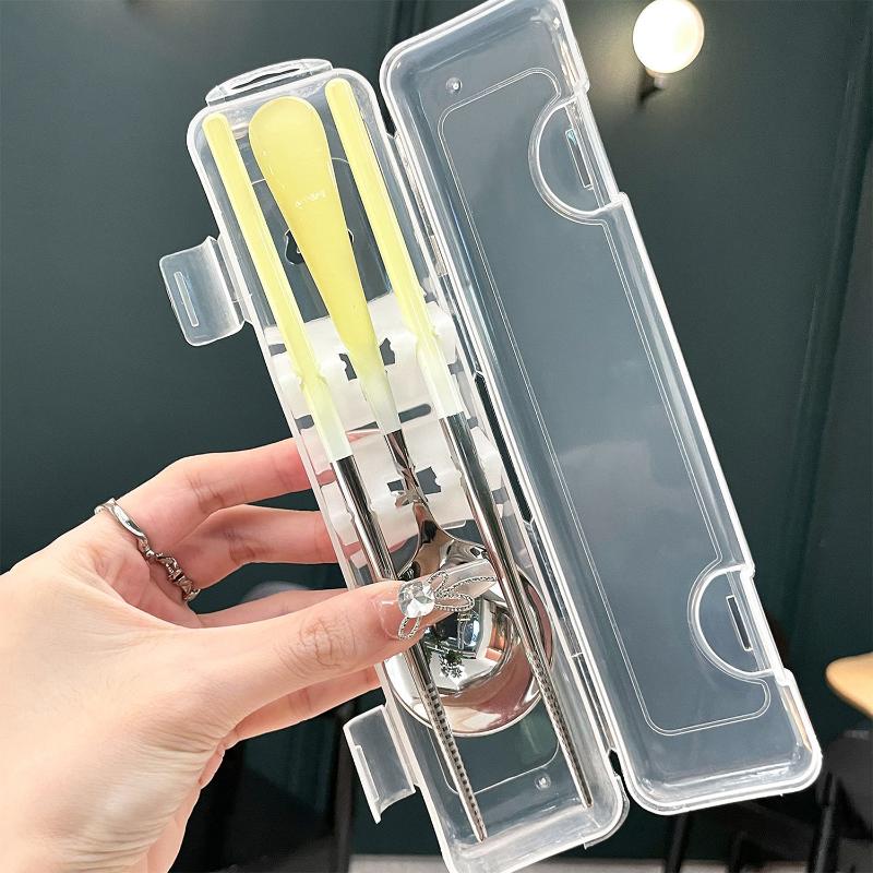 Stainless Steel Portable Cutlery Set Spoon Chopsticks Student Travel Korean Style Portable Cutlery Set With Box Kitchen Supply