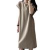 Slimming Solid Midi [GEMAKA] Women's Loose-Fit Dress, Figure-Flattering, T-Shirt Dress, Casual, Stylish, Simple, Breathable, Lightweight, Color,
