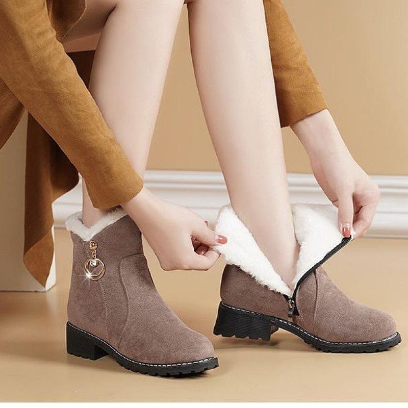 2025 New Women's Winter Boots - Faux Fur Lined Side Zip Snow Boots, Anti-Slip Low Heel Thermal Ankle Boots