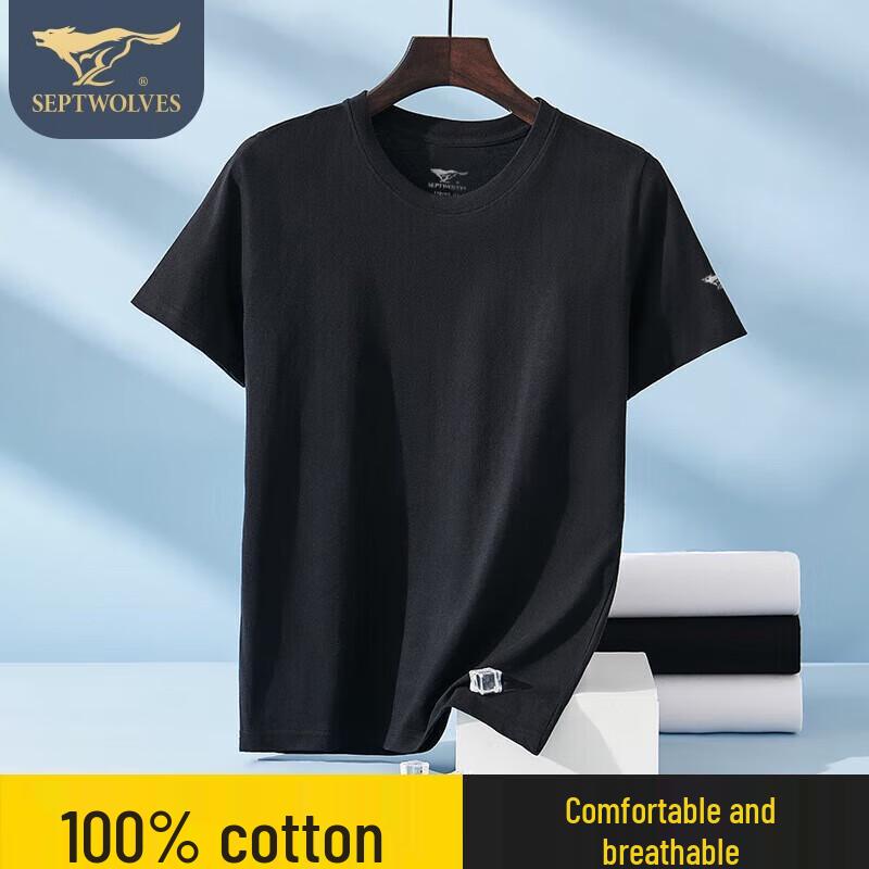 SEPTWOLVES Men's Pure Cotton Short Sleeve T-Shirt
