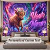Highland Cow (59) Theme Personalized Tapestry Custom Name Text Wall Hanging Tapestry Home Background Decoration