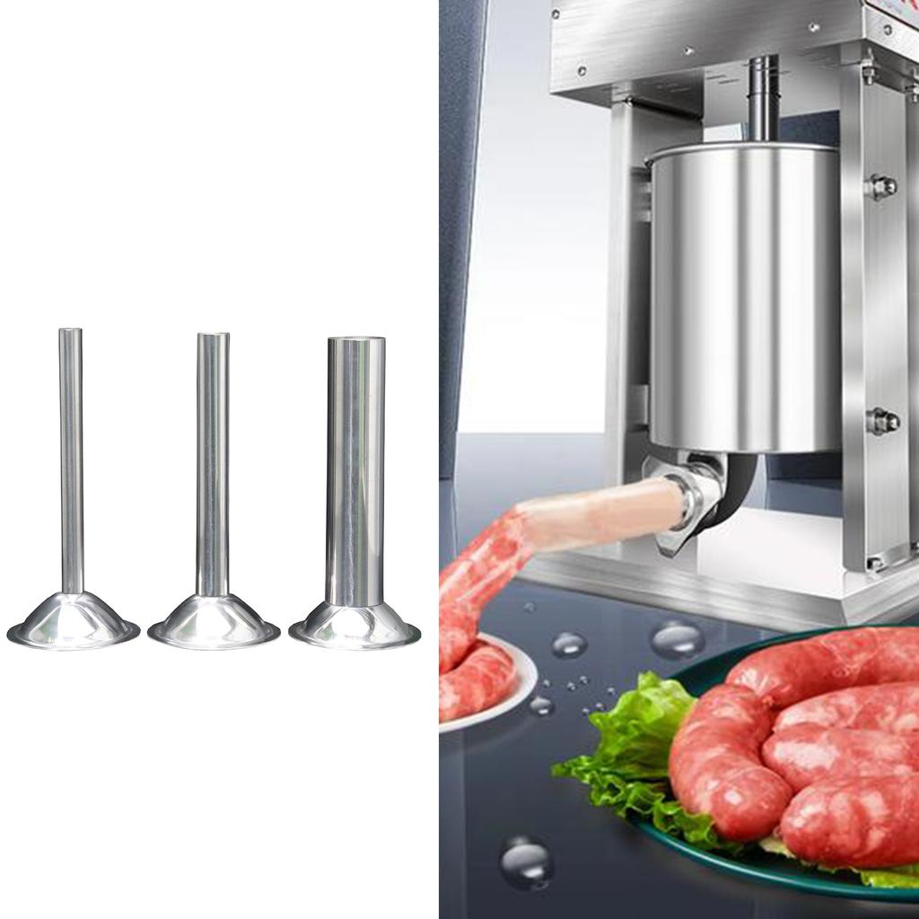 3pcs Practical Sausage Filling Tubes Set Accessory Stainless Steel Meat Stuffer Funnels for Home and Kitchen Use