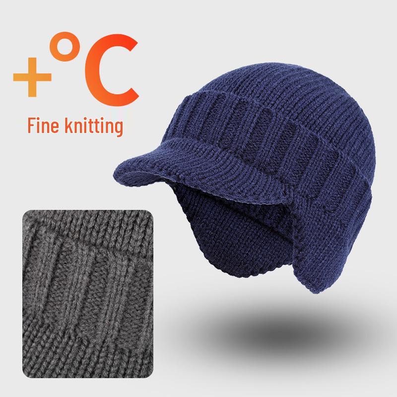 Warm Wool Beanie with Fleece Lining - Thick, Cold-Proof, Short Brim, Ear Protection Winter Hat for Cycling