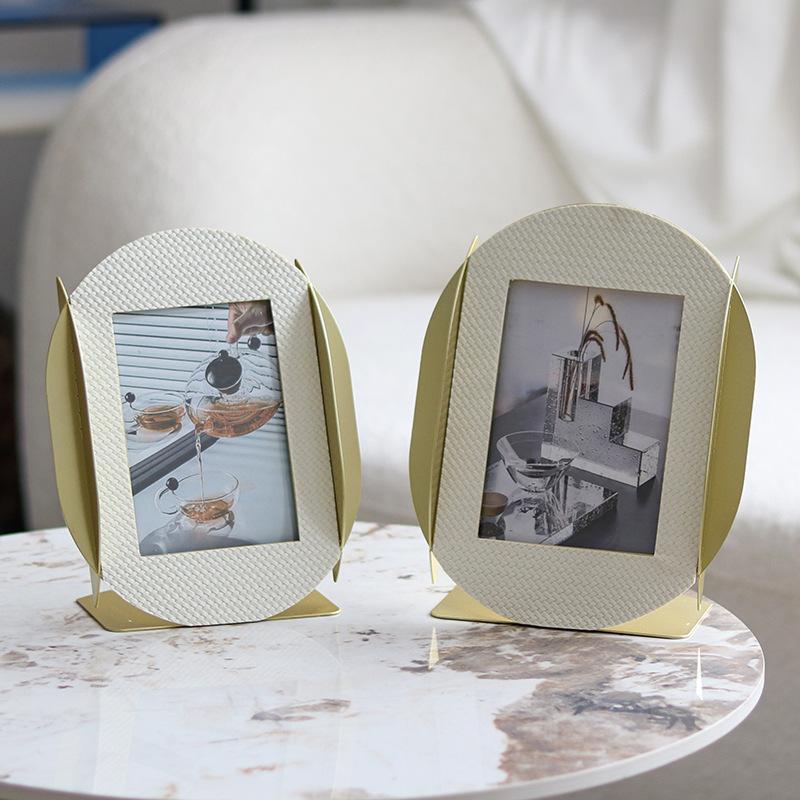 Light Luxury Interwoven Leather Photo Frame Model Room Hotel Bedroom B&B Creative Home Bedside Table Photo Frame Soft Decoration