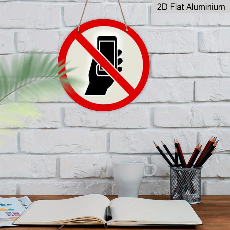2D Flat, 1pc Vintage Round Aluminum Prohibition Sign, Red Border with Black Phone Icon, Heavy-Duty, Pre-drilled for Easy Hanging, Suitable for