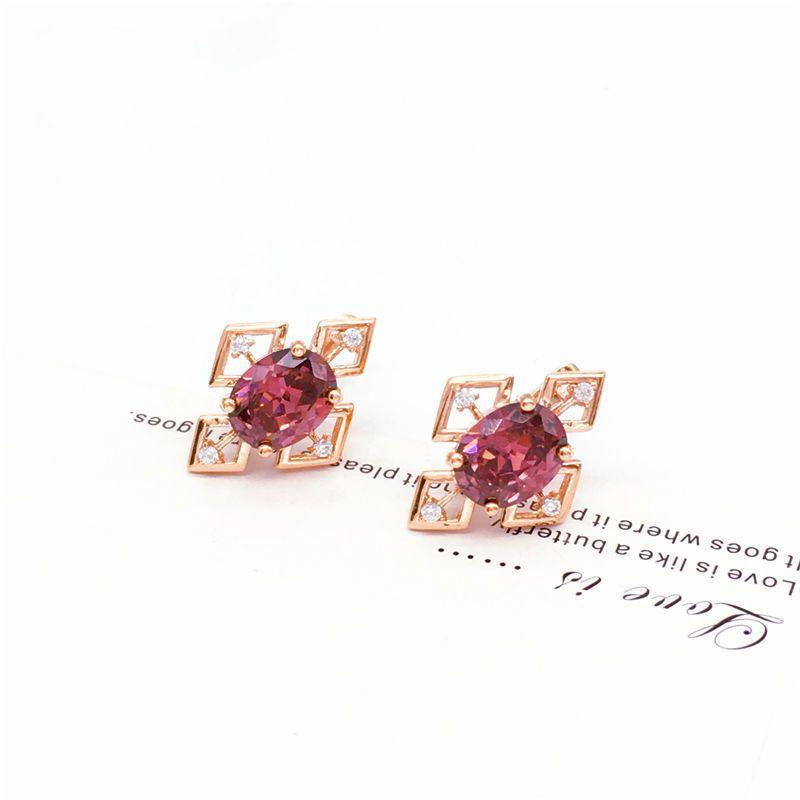 Exquisite Russian Purple Gold Inlaid Zircon Earrings Plated With Rose Gold, Simple And Exquisite, Small Korean Version Of Colored Gold Ear Buckles
