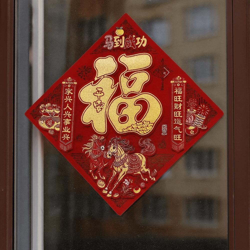 3D Flocking Fu Character Sticker Self-adhesive New Year Door Sticker  Spring Festival