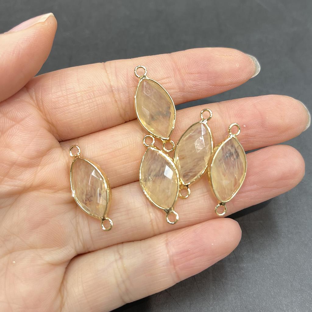 5Pcs, Natural Stone Marquise Faceted Connector Charms 11×25mm, Golden Plated Edge Pendants for DIY Necklace Bracelet Jewelry Making