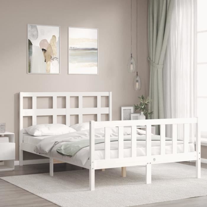VidaXL Bed Frame with Headboard White Small Double Solid Wood 3192982