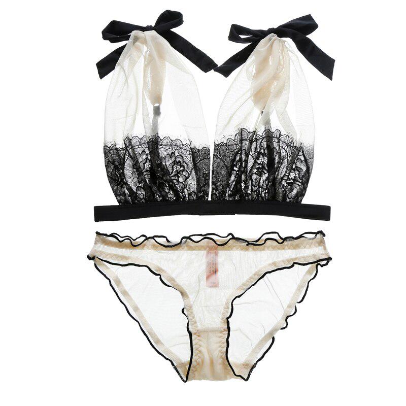 

Сексуальное кружевное ультратонкое летнее французское скульптурное нижнее белье без косточек с эффектом пуш-ап, женский комплект бюстгальтера M чёрный