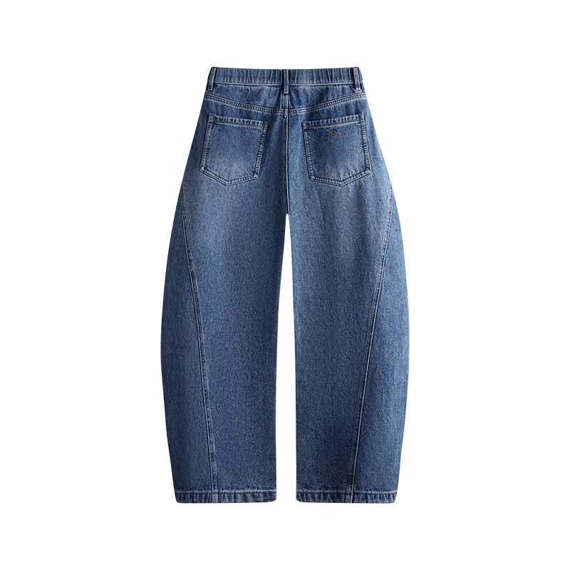 NVG·YOUNG Men's Washed Blue Loose Fit Curved Straight Leg Denim Jeans