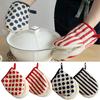1PCS Kitchen Baking Oven Gloves High Temperature Resistant Thicken Cotton Dot Stripe Hanging Home Gloves for BBQ Baking Cooking