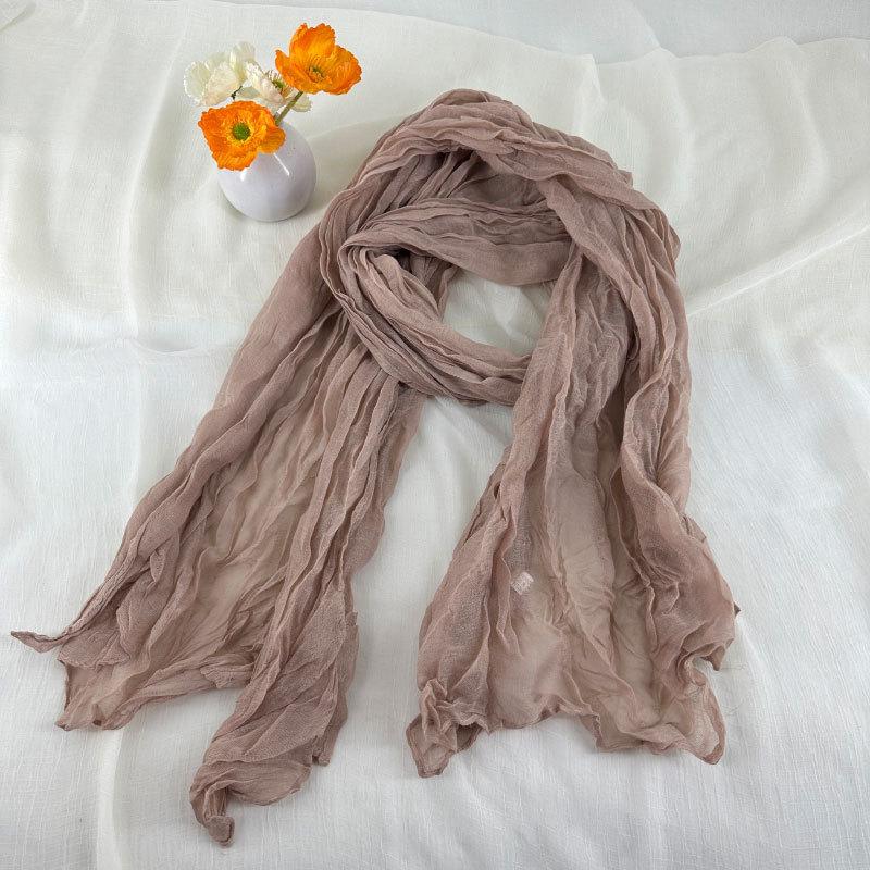 Solid Color Wrinkled Cotton and Linen Winter Warm Scarf