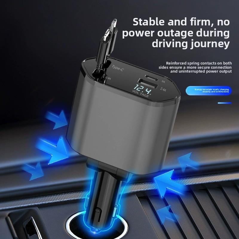 Cargador de coche 120W retráctil 4 en 1 adaptador de carga rápida universal para dispositivos móviles